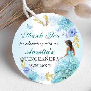 Elegant Blush Blue Floral Quinceañera Birthday Favour Tags