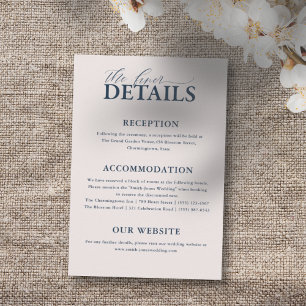 Elegant Blush & Blue Typography Wedding Details Enclosure Card