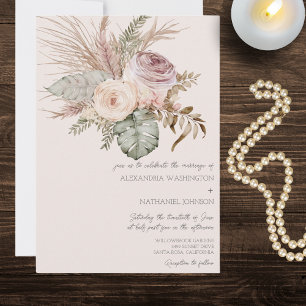 Elegant Blush Bohemian Bouquet Wedding  Invitation