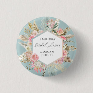 elegant blush bohemian floral Bridal Shower Butto 3 Cm Round Badge