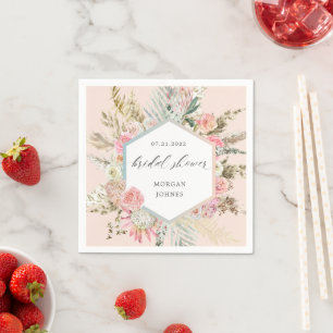 elegant blush bohemian floral Bridal Shower Napkin