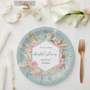 Elegant Blush Bohemian Floral Bridal Shower Paper Plate