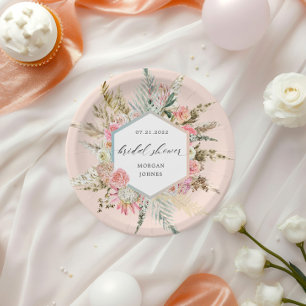 Elegant Blush Bohemian Floral Bridal Shower  Paper Plate