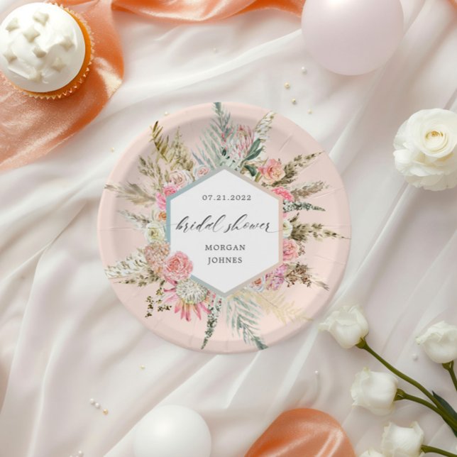 Elegant Blush Bohemian Floral Bridal Shower  Paper Plate (Creator Uploaded)