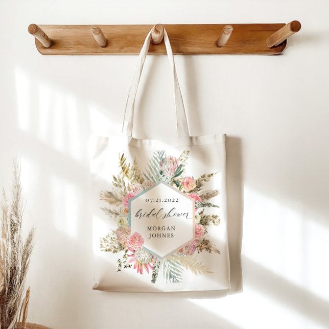 Elegant Blush Bohemian Floral Bridal Shower Tote Bag (Creator Uploaded)
