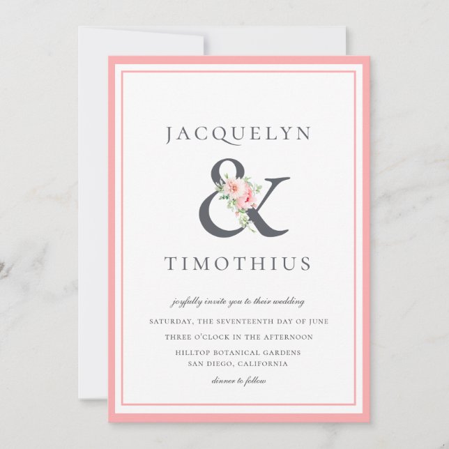 Elegant Blush Botanical Ampersand Wedding Invitation (Front)