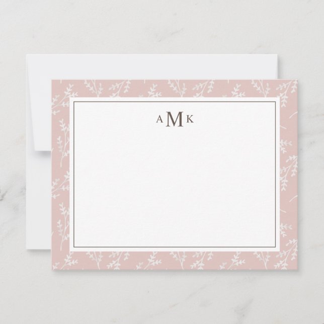 Elegant Blush Botanical Monogrammed Card (Front)