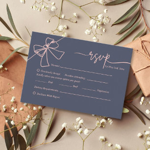 Elegant Blush Bow Slate Blue Wedding Response Card
