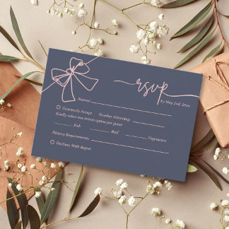 Elegant Blush Bow Slate Blue Wedding Response Card