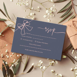 Elegant Blush Bow Slate Blue Wedding Response Card