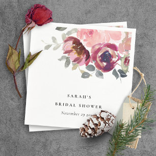 ELEGANT BLUSH BURGUNDY FLORAL BUNCH BRIDAL SHOWER NAPKIN