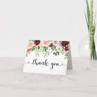 Elegant Blush Burgundy Floral Thank You Card