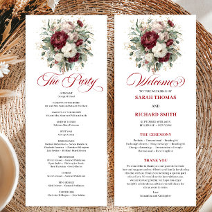 Elegant Blush Burgundy Floral Wedding Program Card