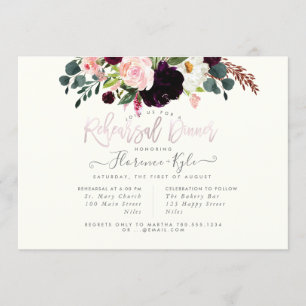 Elegant Blush Burgundy Flowers Rehearsal Dinner Invitation
