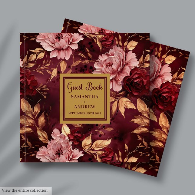 Elegant Blush Burgundy Gold Floral Wedding  Guest Book (Elegant Blush Burgundy Gold Floral Wedding Guest Book)