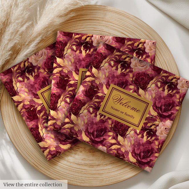 Elegant Blush Burgundy Gold Personalised Cloth  Napkin (Elegant Blush Burgundy Gold Personalized Cloth Paper Dinner Napkins)