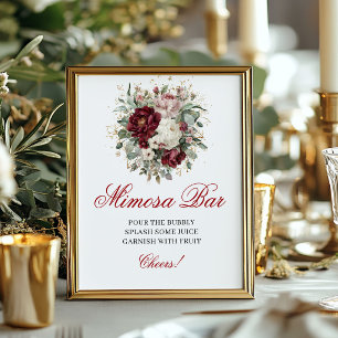 Elegant Blush Burgundy Mimosa Bar 8x10 Sign