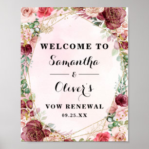 Elegant Blush Burgundy Rose Floral Anniversary Poster