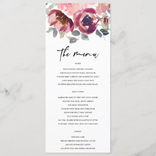 ELEGANT BLUSH BURGUNDY WATERCOLOR FLORAL WEDDING MENU