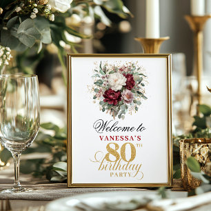 Elegant Blush Burgundy Welcome Birthday Sign