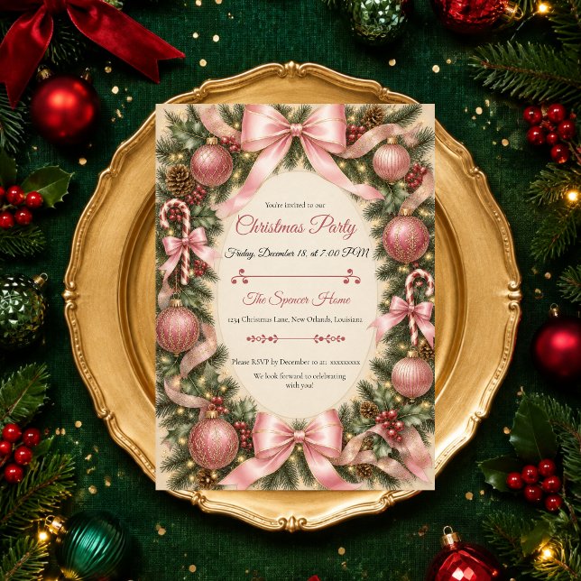 Elegant Blush Christmas Party Invitation (Creator Uploaded)