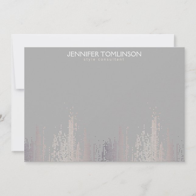 Elegant Blush Confetti Rain Pattern Grey Notecard (Front)