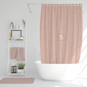 Elegant Blush Cream Gold Floral Monogram Shower Curtain