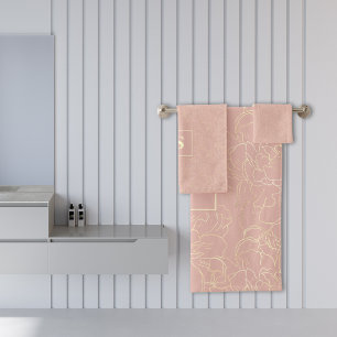 Elegant Blush Cream Gold Floral Pattern Bath Towel Set