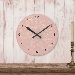 Elegant Blush Cream Gold Floral Round Clock