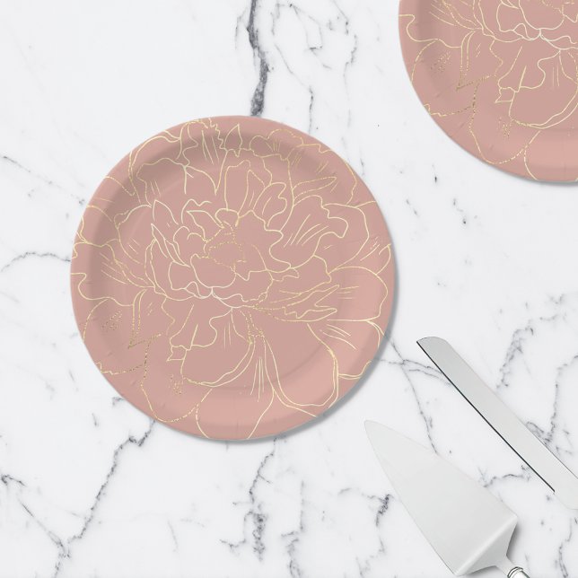 Elegant Blush Cream Large Gold Floral Paper Plate (Creator Uploaded)