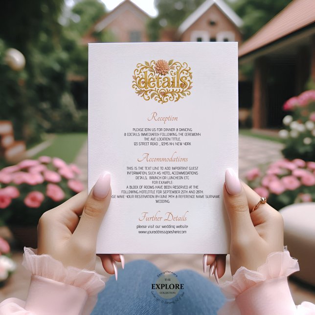 Elegant Blush Dahlias Golden Script Wedding Enclosure Card (Creator Uploaded)