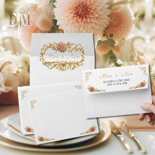 Elegant Blush Dahlias Golden Script Wedding  Envelope