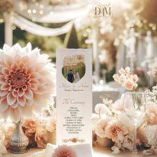 Elegant Blush Dahlias Golden Script Wedding Photo Programme