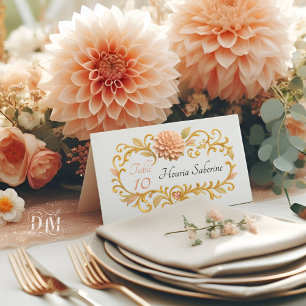 Elegant Blush Dahlias Golden Script Wedding Place Card