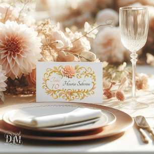 Elegant Blush Dahlias Golden Script Wedding Place Card