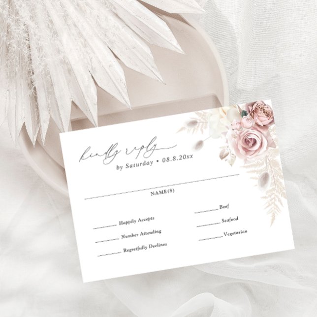 Elegant Blush Dusty Rose Floral Meal Choice RSVP Card (Creator Uploaded)
