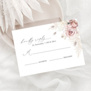 Elegant Blush Dusty Rose Floral Wedding RSVP Card