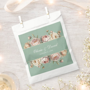 Elegant Blush Dusty Rose Peonies Pastel Sage  Favour Bags