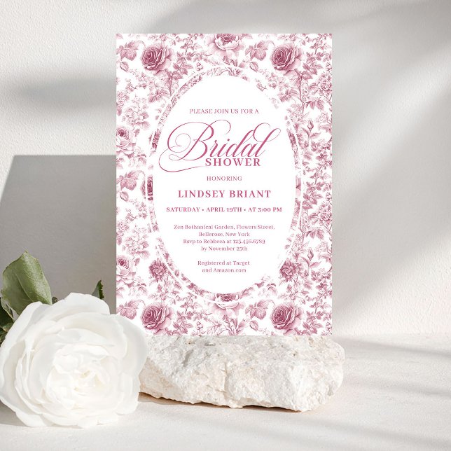 Elegant Blush Dusty Rose Toile Bridal Shower Invit Invitation (Elegant Blush Dusty Rose Toile Bridal Shower Invite)