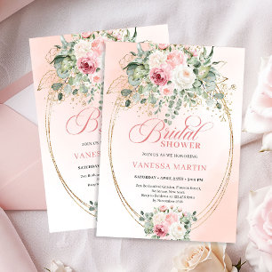 Elegant Blush Eucalyptus Bridal Shower Gold Invite