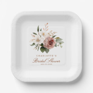 Elegant Blush Fall Bridal Shower Floral Paper Plate