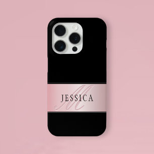 Elegant Blush Faux Rose Gold   Name & Initial iPhone 15 Pro Case