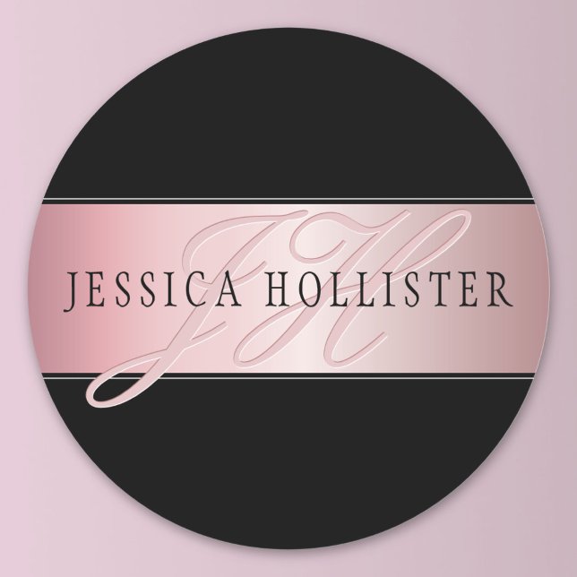 Elegant Blush Faux Rose Gold | Name & Initials Classic Round Sticker (Creator Uploaded)