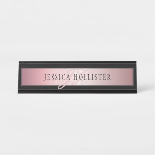 Elegant Blush Faux Rose Gold   Name & Initials Desk Name Plate