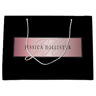 Elegant Blush Faux Rose Gold Name & Initials Large Gift Bag