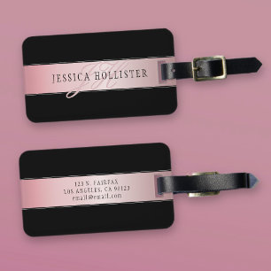 Elegant Blush Faux Rose Gold   Name & Initials Luggage Tag