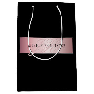 Elegant Blush Faux Rose Gold Name & Initials Medium Gift Bag
