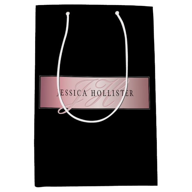 Elegant Blush Faux Rose Gold | Name & Initials Medium Gift Bag (Front)