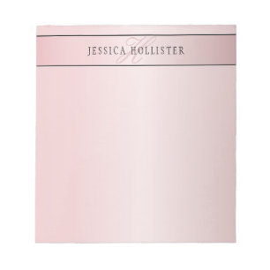 Elegant Blush Faux Rose Gold Name & Initials Notepad
