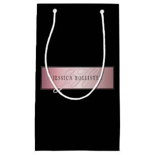 Elegant Blush Faux Rose Gold Name & Initials Small Gift Bag